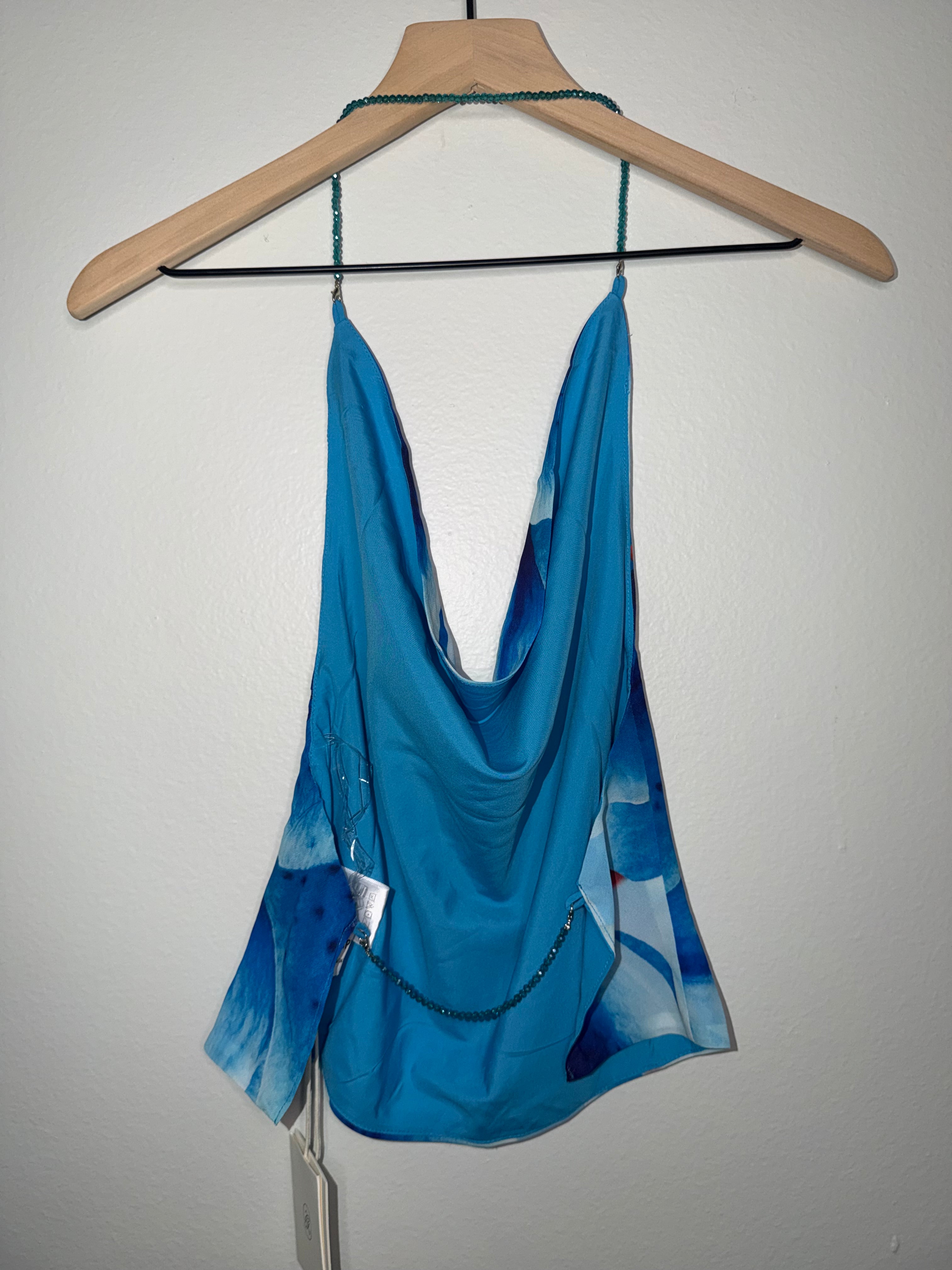 Peppermayo Lily Cowl Neck Beaded Halter Top