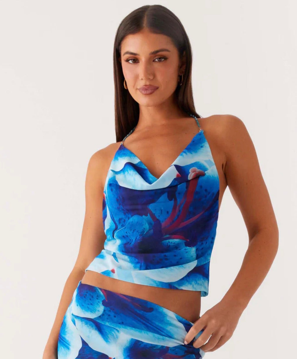 Peppermayo Lily Cowl Neck Beaded Halter Top
