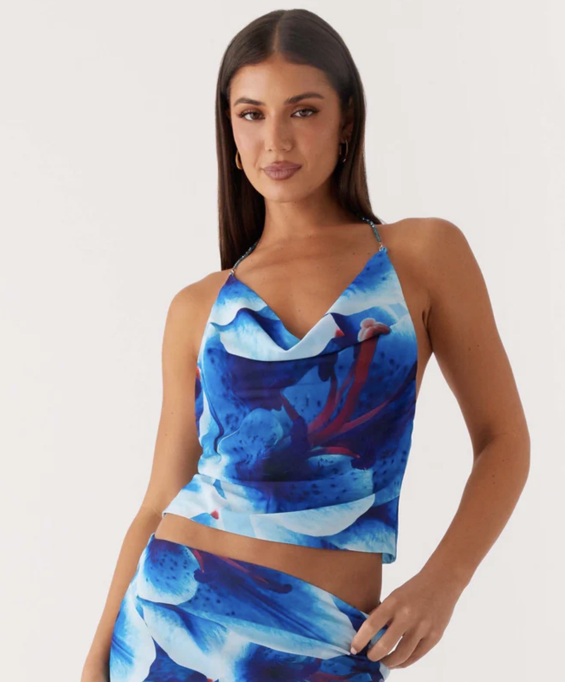 Peppermayo Lily Cowl Neck Beaded Halter Top